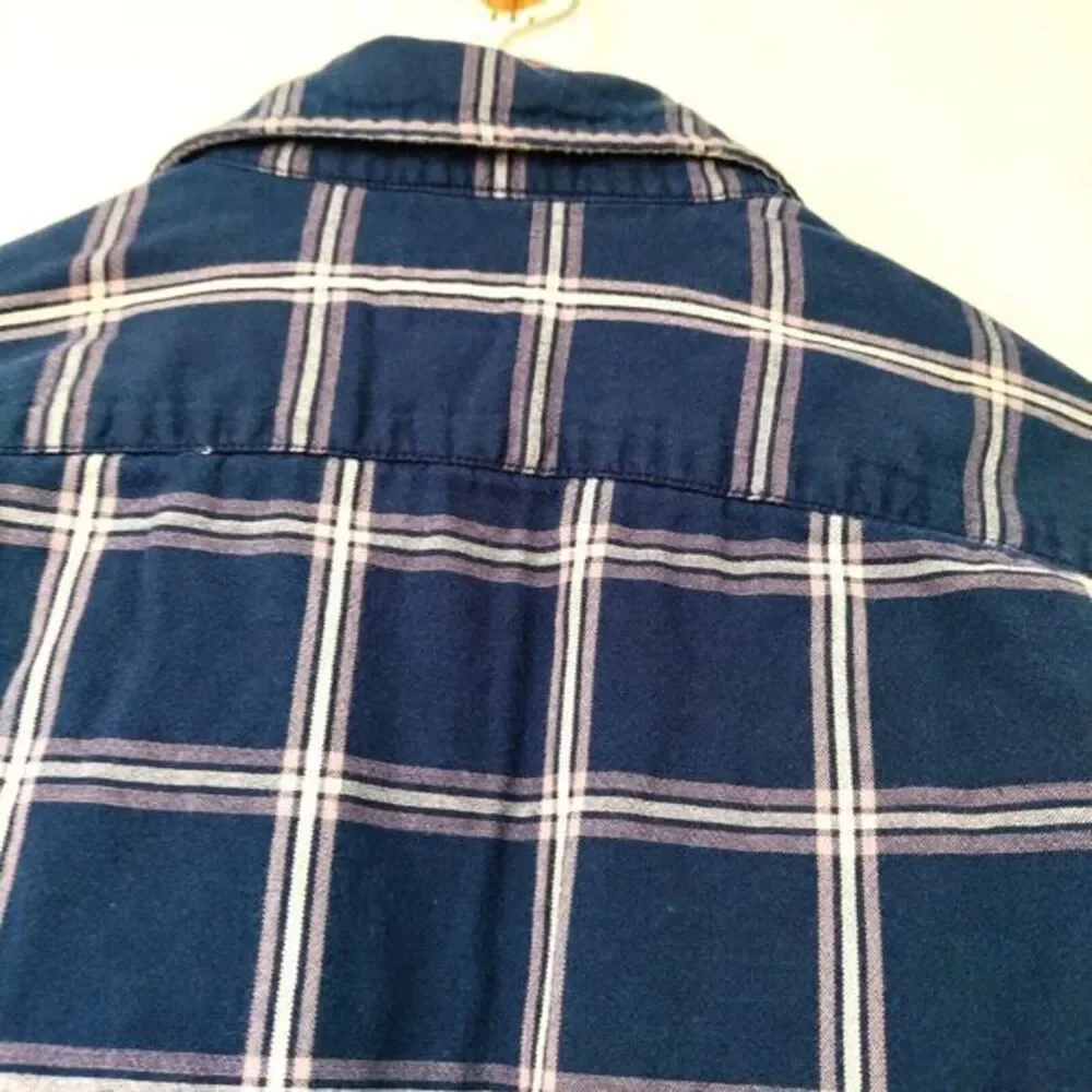 J. Crew Men L Button Blue/White Plaid Long Sleeves Flannel Work Chore Barn Shirt